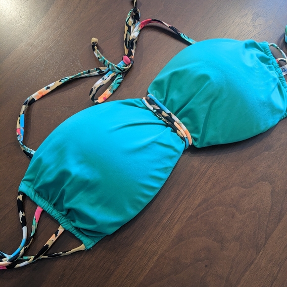 La Vie en Rose Bikini Bandeau Teal & Leopard Print Top - Picture 1 of 3